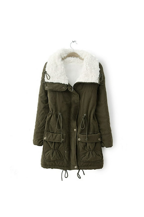 Winter Jackets for Women, Women's Oversized Winter Warm Coats, Women Buttons Long Sleeve Solid Pockets Coat Plus Fleece Overcoats Outwear Coats Army Green M