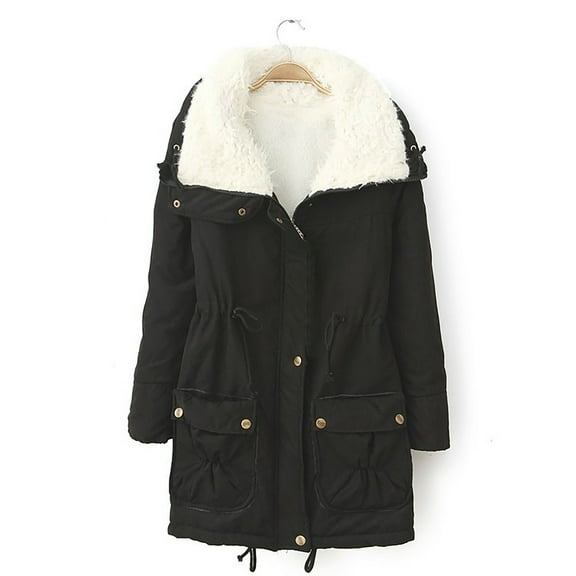 Verugu Winter Jackets for Women, Women's Oversized Winter Warm Coats, Women Buttons Long Sleeve Solid Pockets Coat Plus Fleece Overcoats Outwear Coats Black 3XL