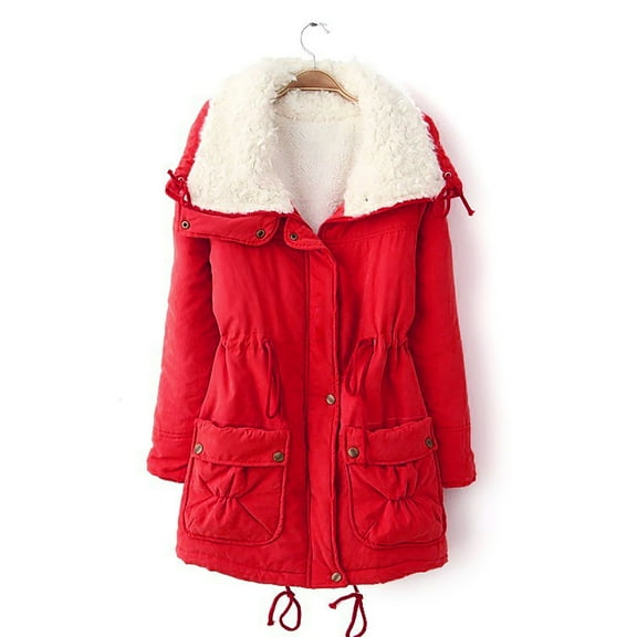 Verugu Winter Jackets for Women, Women's Oversized Winter Warm Coats, Women Buttons Long Sleeve Solid Pockets Coat Plus Fleece Overcoats Outwear Coats Red S