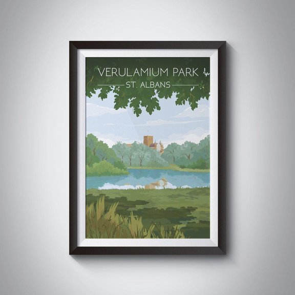 Verulamium Park Poster St Albans Travel Print St Albans Abbey Wall Art Hertfordshire Roman City Cathedral Vintage Travel Poster Nature