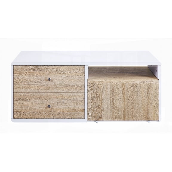 Verux's White High Gloss Coffee Table - Four Drawers & Smooth Side Metal Glide Drawers