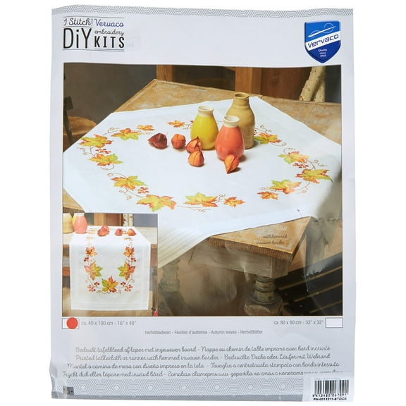 Vervaco Autumn Leaves Table Runner Stamped Embroidery Kit