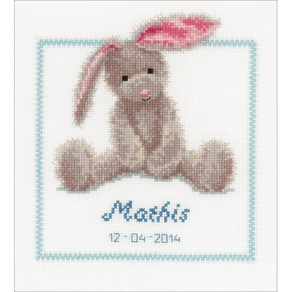Vervaco Counted Cross Stitch Kit 7.5"X8.5"-Cute Bunny Record On Aida (14 Count)