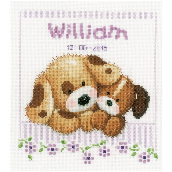 Vervaco Counted Cross Stitch Kit 8"X8.75"-Cuddling Dogs Record On Aida (14 Count)