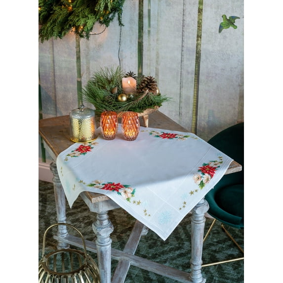 Vervaco Counted Cross Stitch Tablecloth Kit 32"X32"-Christmas Flowers (10.5 Count)