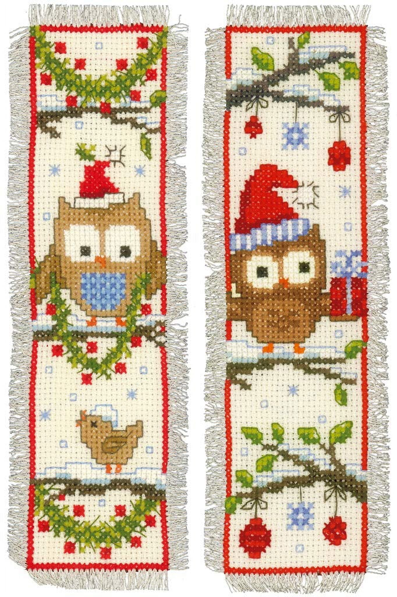 Vervaco Cross Stitch Bookmark Kit (Set of 2) Owls in Santa Hats PN-0149284