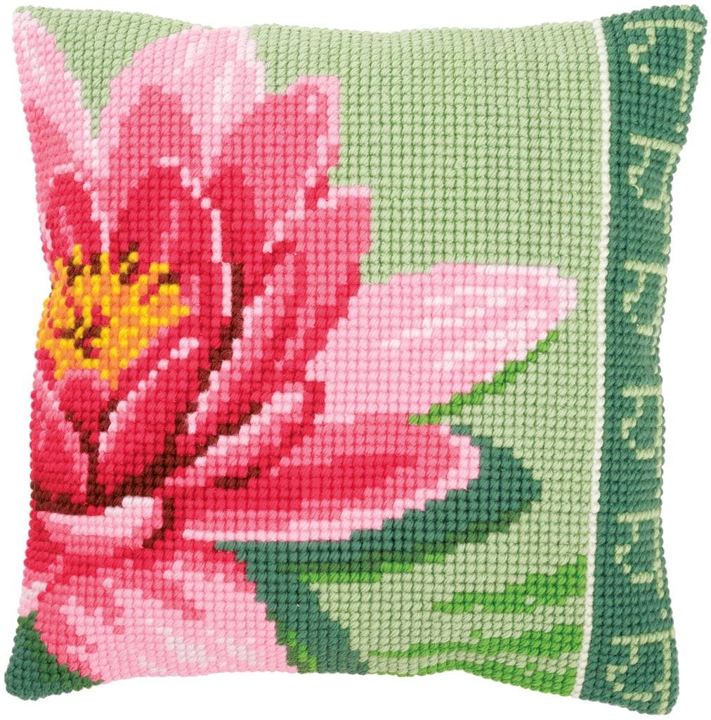 Vervaco Cross Stitch Cushion Kit Pink Lotus Flower PN-0156008