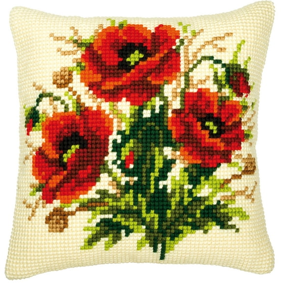 Vervaco Cross Stitch Cushion Kit Poppies 16 x 16
