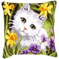 thumbnail image 1 of Vervaco Cross Stitch Cushion Kit White Cat in Daffodils 16" x 16", 1 of 1