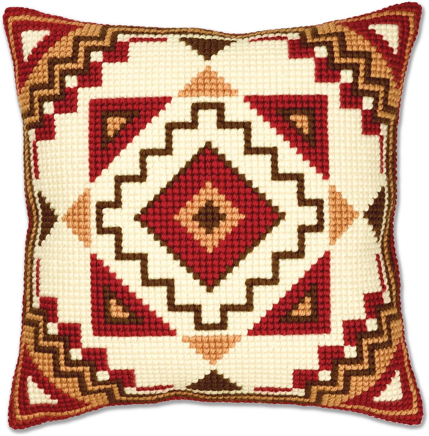 Vervaco Cross Stitch Embroidery Kits Pillow Front for Self-Embroidery with Embroidery Pattern on 100% Cotton and Embroidery Thread, 15,75 x 15,75 Inches - 40 x 40 cm, Geometrical