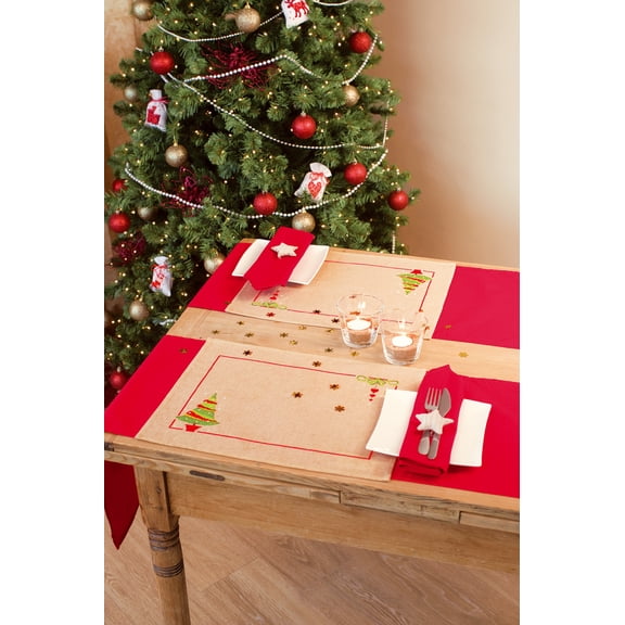 Vervaco Cross Stitch Placemat Kit (2 set) Christmas Tree 13" x 17"