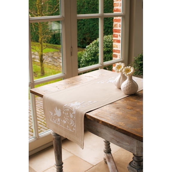 Vervaco Cross Stitch Table Runner Kit White birds PN-0013131