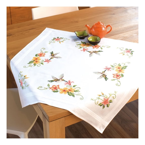 Vervaco Cross Stitch Tablecloth Kit, 32 x 32 inch, Hummingbird