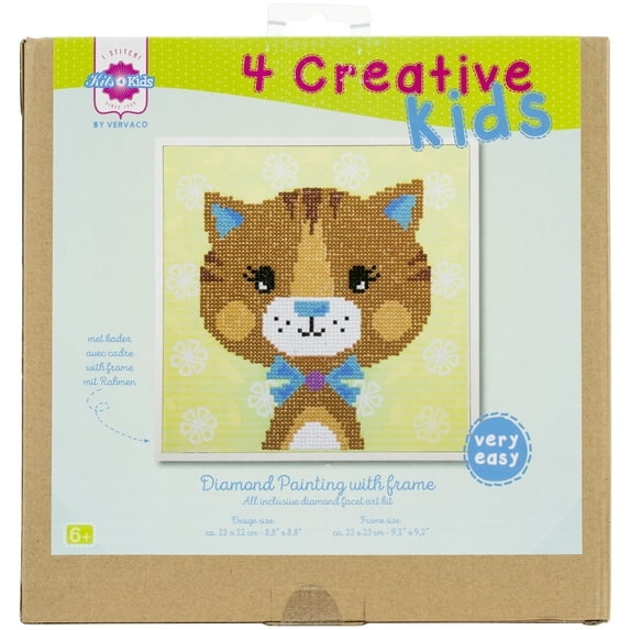 Vervaco Diamond Art Beginner Kit W/ Frame 8.5"X8.5"-Little Cat