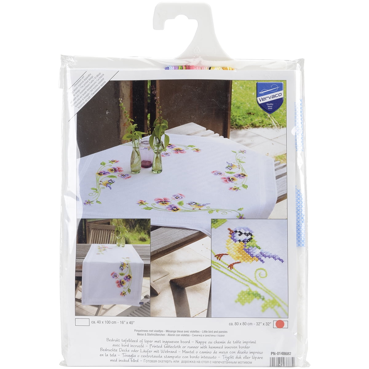 Vervaco Little Birds And Pansies Tablecloth Stamped Embroidery Kit