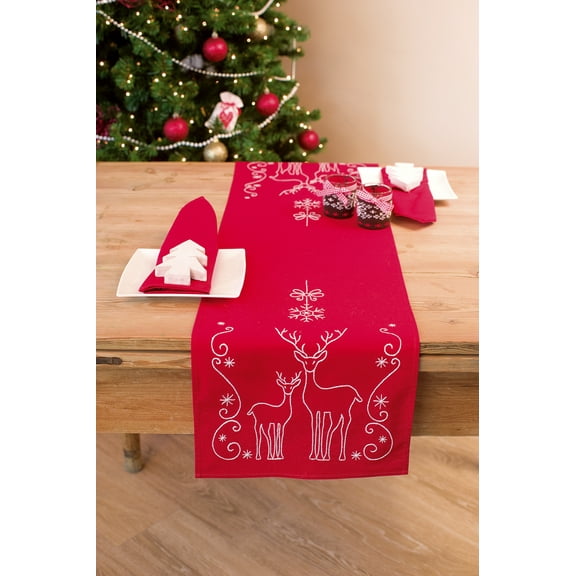 Vervaco Printed Table Runner Kit Deers And Ice Crystals 16" x 40"