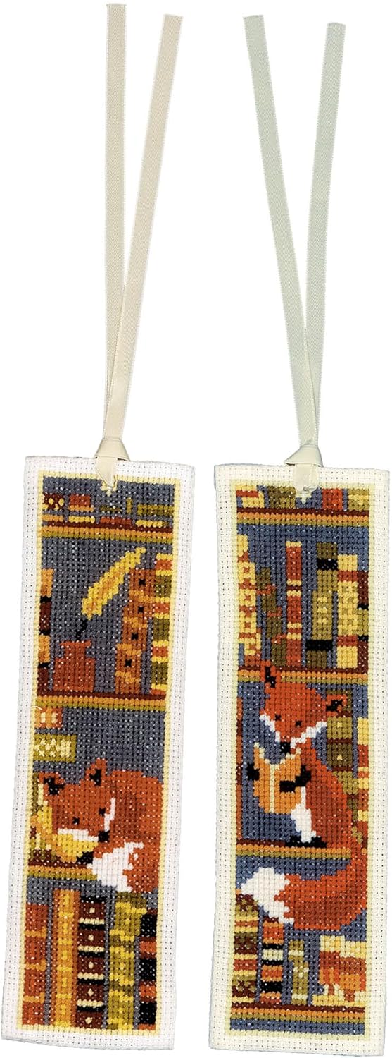 Vervaco Set of 2 Fox Bookmarks in Bookcase, White, Approx. 6 x 20 cm, Set of 2