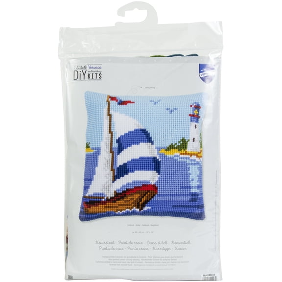 Vervaco Stamped Cross Stitch Cushion Kit 16"X16"-Sailboat