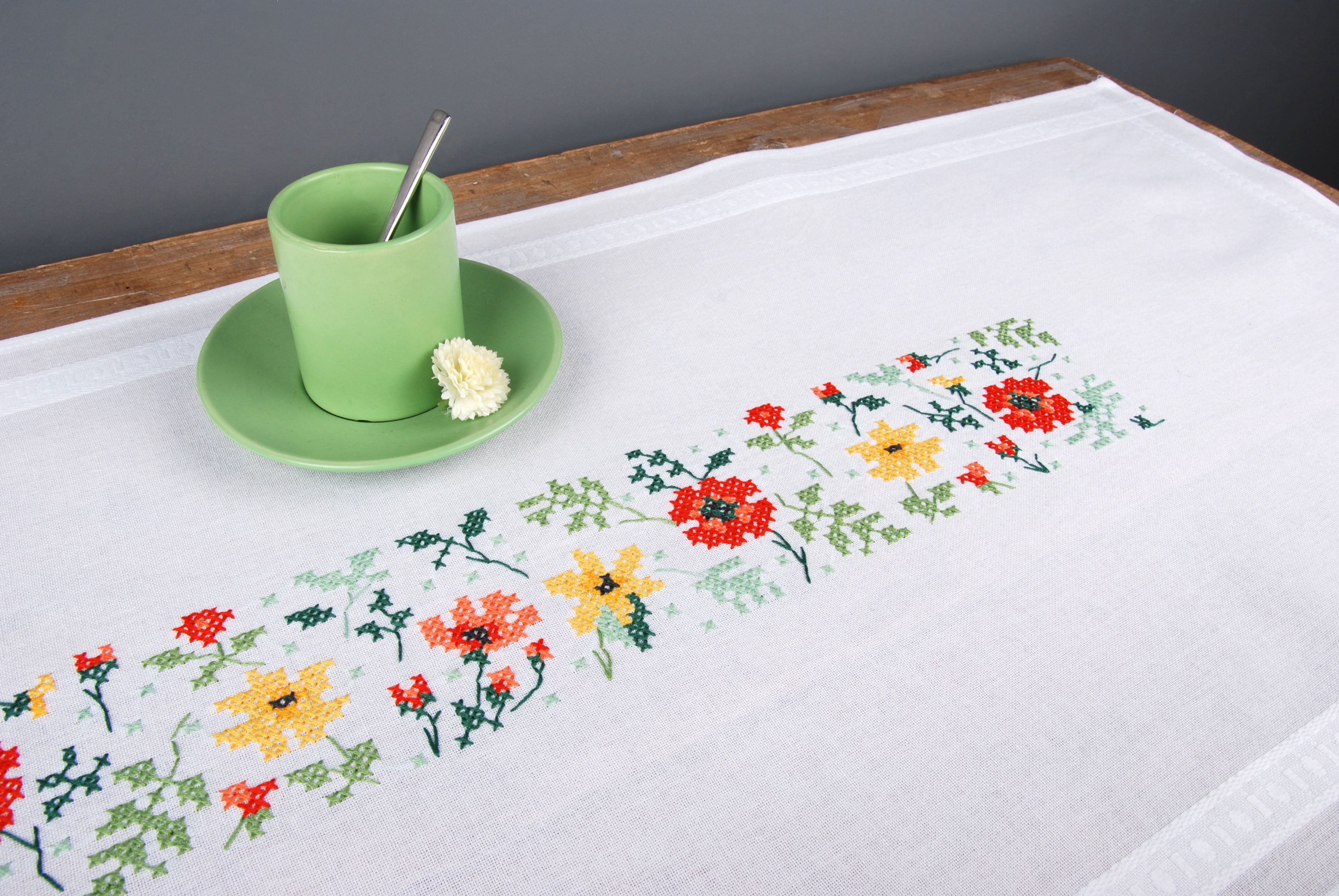 Vervaco Stamped Table Runner Cross Stitch Kit 16"X40"-Fresh Flowers ...