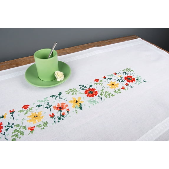 Vervaco Stamped Table Runner Cross Stitch Kit 16"X40"-Fresh Flowers