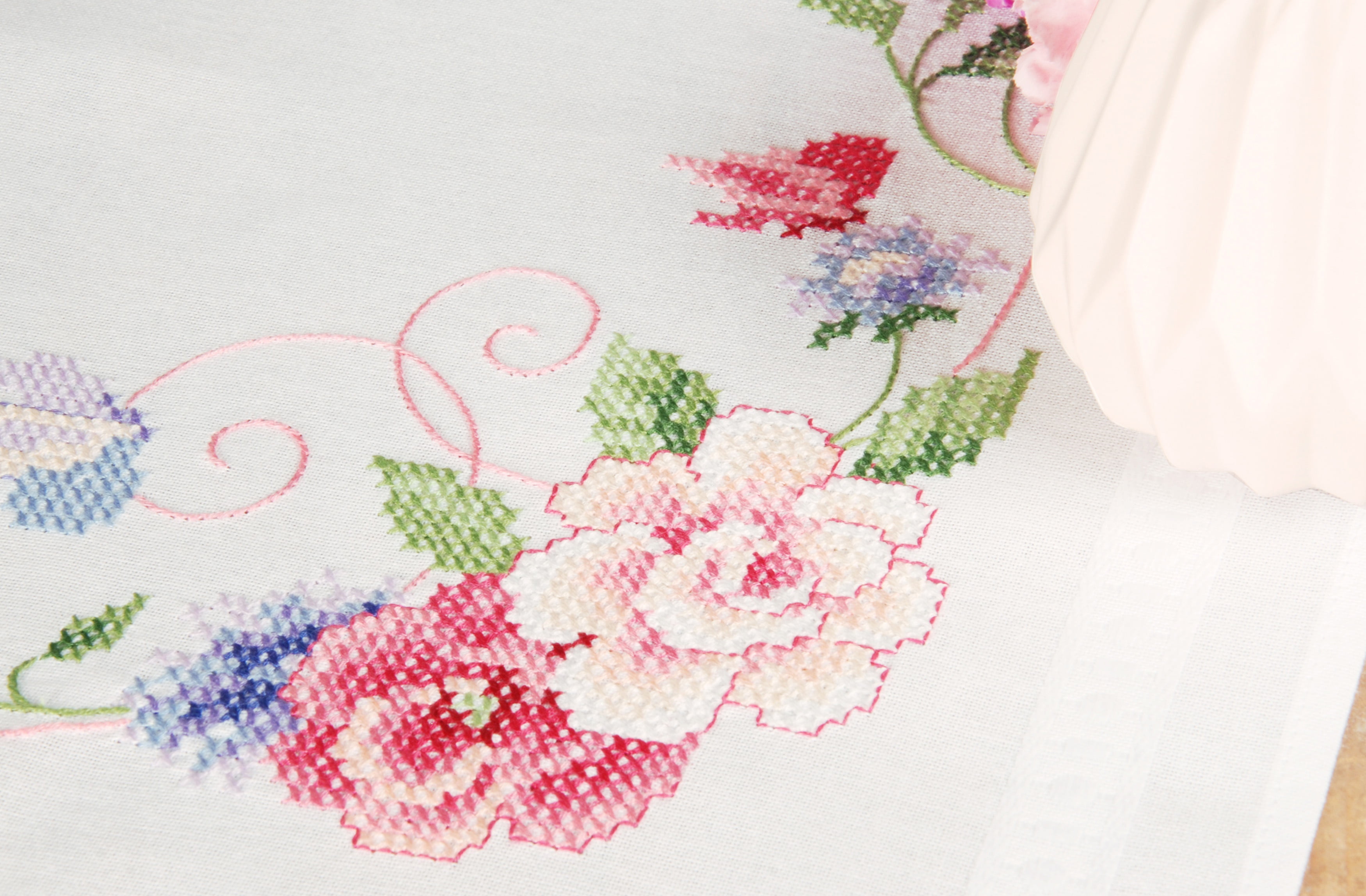 Vervaco Stamped Table Runner Embroidery Kit 16"X40"-Flowers & Butterflies