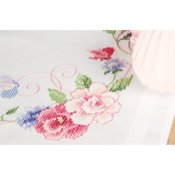 Vervaco Stamped Table Runner Embroidery Kit 16"X40"-Flowers & Butterflies