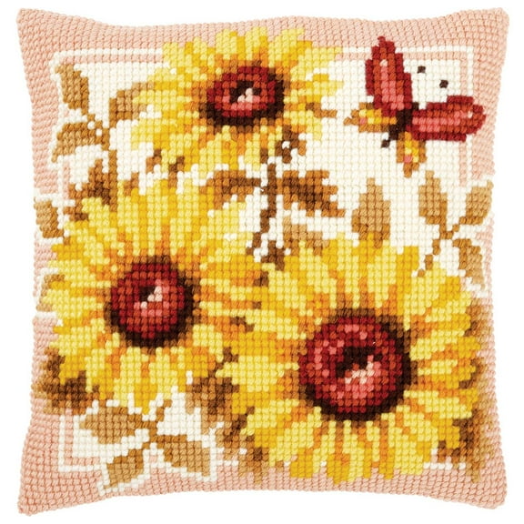 Vervaco Sunflowers with Butterfly Pillow Cover Needlepoint Kit