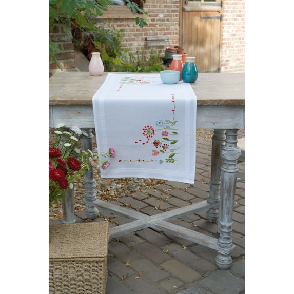 Vervaco Table Runner Stamped Cross Stitch Kit 16"X40"-Flowers - Walmart.com