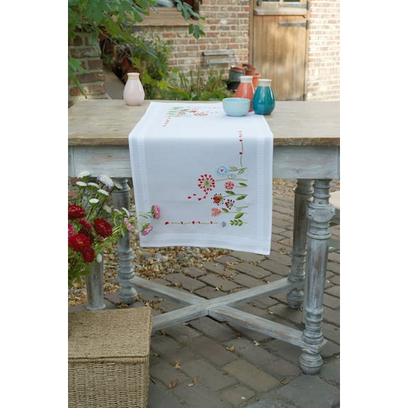 Vervaco Table Runner Stamped Cross Stitch Kit 16"X40"-Flowers