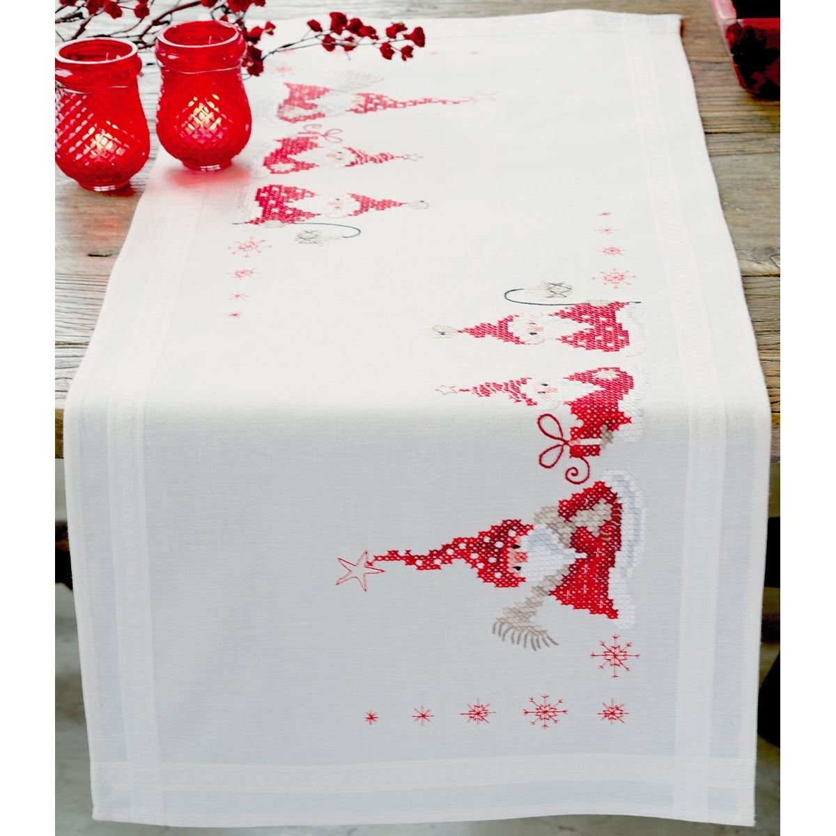 Vervaco Table Runner Stamped Embroidery Kit 16"X40"Gnomes Christmas