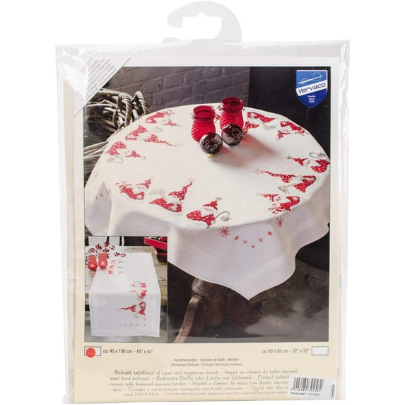 Vervaco Table Runner Stamped Embroidery Kit 16"X40"-Gnomes Christmas