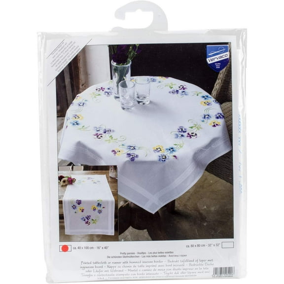 Vervaco Table Runner Stamped Embroidery Kit 16"X40"-Pretty Pansies