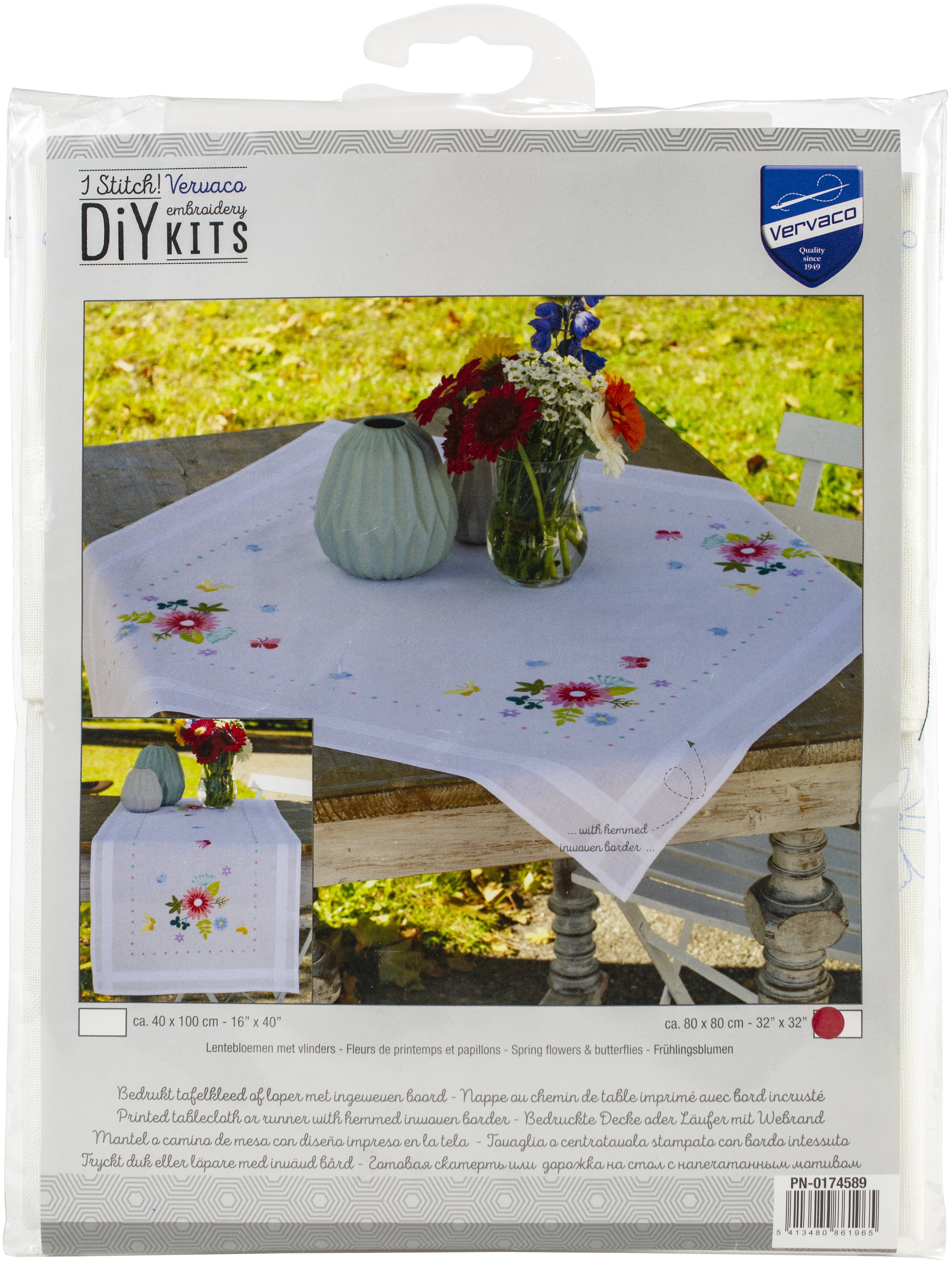 Vervaco Tablecloth Stamped Cross Stitch Kit 32"X32"Flowers