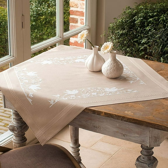 Vervaco White Birds Tablecloth Stamped Cross-Stitch Kit