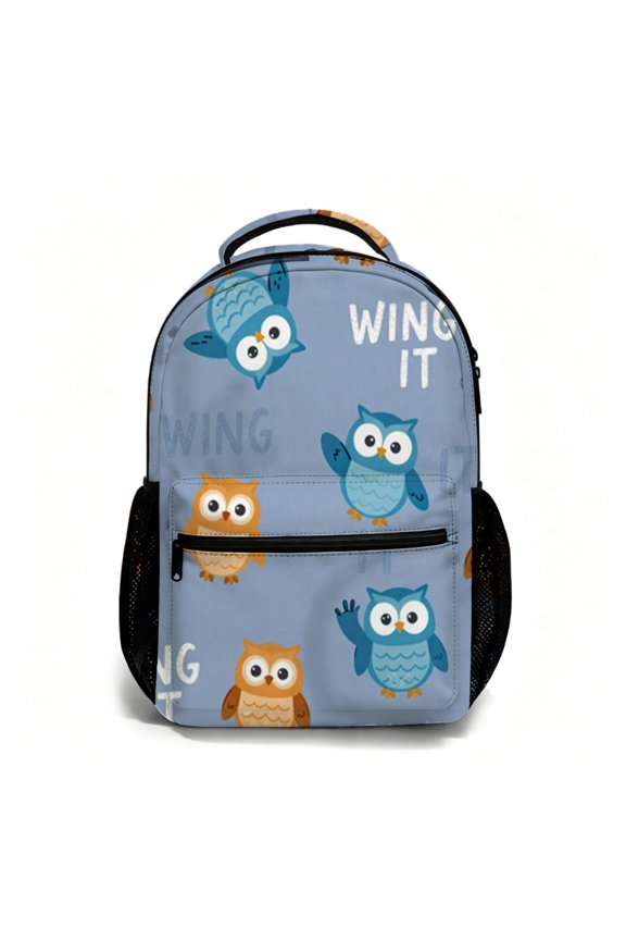 17 Inch All Over Print Student Backpack Cute Owl Cartoon Wing It Design Lightweight Daypack for School Travel and Outdoor Activities