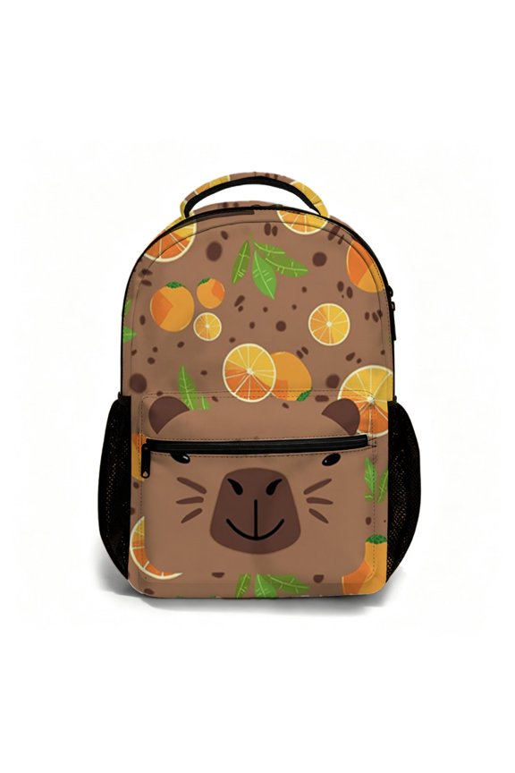 17 Inch All Over Print Student Backpack Cute Bear Orange Leaf Pattern Bookbag Back to School Essential Daypack for Daily Campus Commute Multi Purpose Carry Bag for Travel Outdoor Use