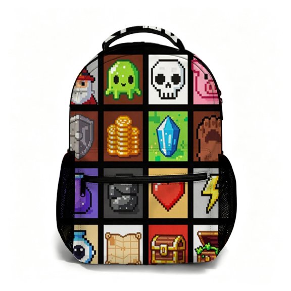 Verve & Co Shop 17 Inch All Over Print Student Backpack, Pixel World Gamer Style Bookbag, Back to School Essential Daypack for Daily Campus Commute, Multi Purpose Carry Bag for Travel and Outdoor Use