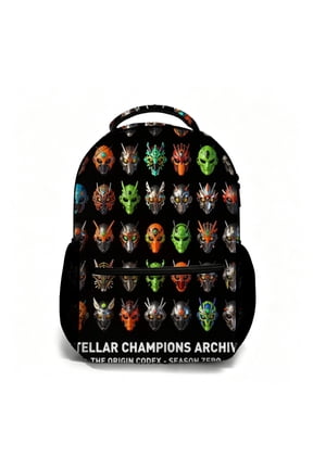 17 Inch All Over Print Student Backpack, Stellar Champions Mask Graphic Bookbag, Back to School Essential Daypack for Daily Commute, Travel and Outdoor Carry Bag