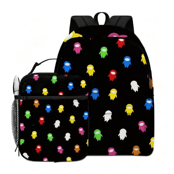 Verve & Co Shop 2026 Unique Pattern Backpack Set for Students Black Lightweight Bookbag with Lunch Bag Water Resistant Multi-Pocket Interior Perfect for School Travel Outdoor and Daily Use