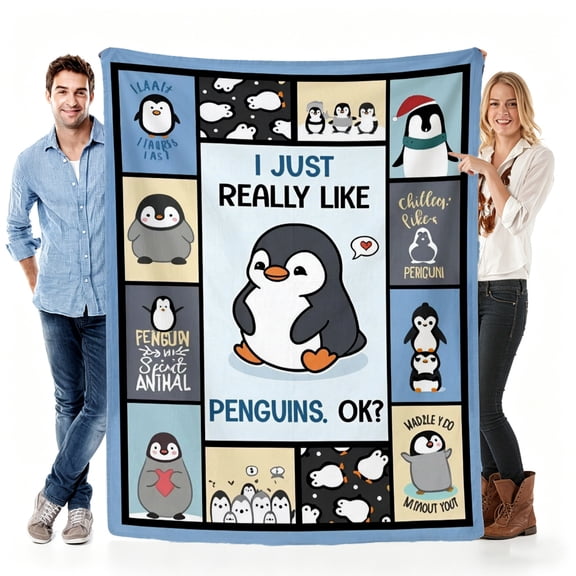 Verve & Co Shop Blanket Gift for Penguin - lovers from Fans, Soft Throw Blanket Fleece for Penguin - themed Parties, Birthdays, Penguin - inspired Design 50x60in(size: Youths)
