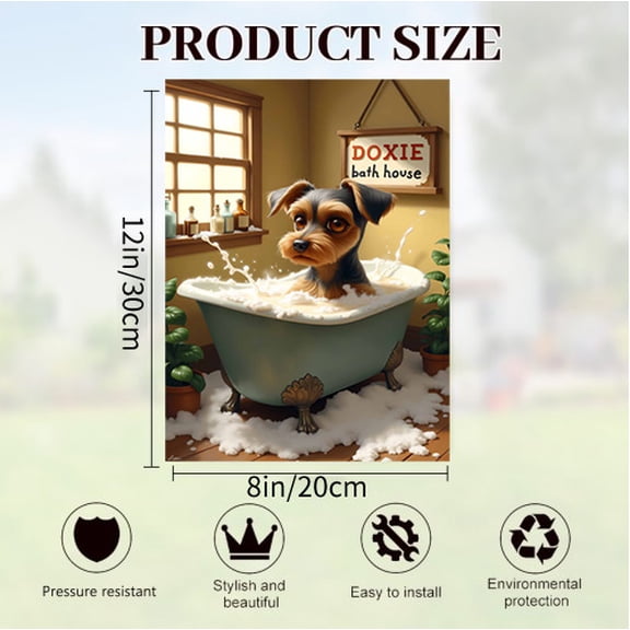 Verve & Co Shop Funny Doxie Bath House Sign, Pet - Themed Wall Decor for Bathroom, Vintage Metal Tin Sign for Pet Lovers, 12 x 8 Inches