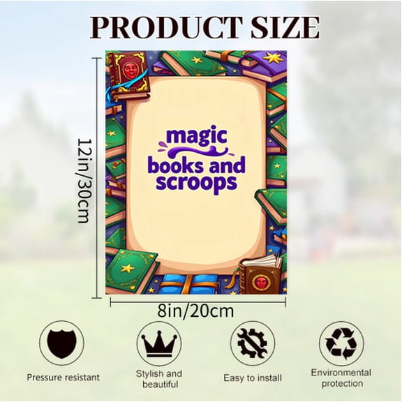 Verve & Co Shop Magic Books and Scoops Tin Sign, Fantasy - Themed Wall Decor for Room, Vintage Metal Art Sign for Book Lovers, 12 x 8 Inches Indoor Decor