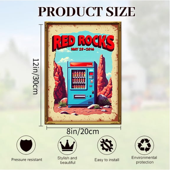 Verve & Co Shop Retro Red Rocks Sign, Desert - Themed Wall Art for Room Decor, Vintage Metal Tin Sign for Outdoor and Indoor Spaces, 12 x 8 Inches Decorative Signs