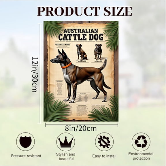 Verve & Co Shop Vintage Australian Cattle Dog Tin Sign, Pet - themed Decor for Home, Rustic Metal Tin Sign for Dog Lovers, 12 x 8 Inches Wall Art