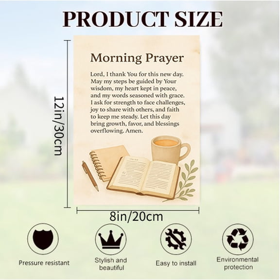 Verve & Co Shop Vintage Style Inspirational Tin Sign, Morning Prayer Wall Art, Gift for Spiritual Seekers, Metal Signage, 8x12 Inches