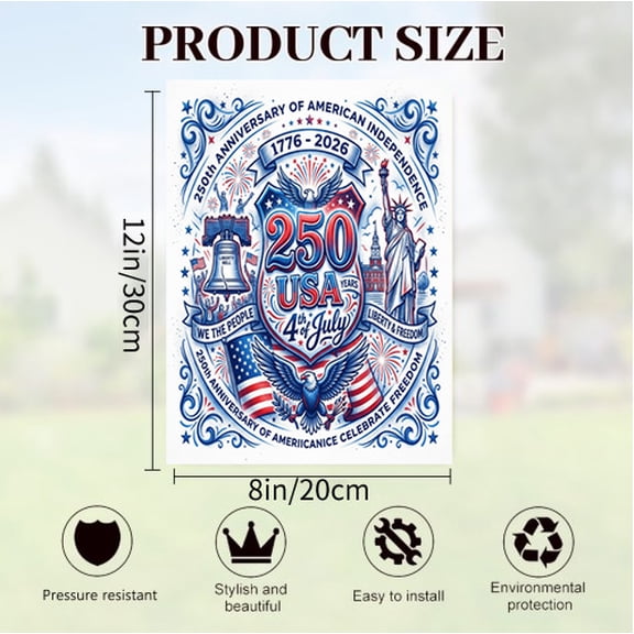 Verve & Co Shop Vintage Style Patriotic Tin Sign, 250th Anniversary of American Independence Decor, Gift for USA - lovers, Metal Signage, 8x12 Inches