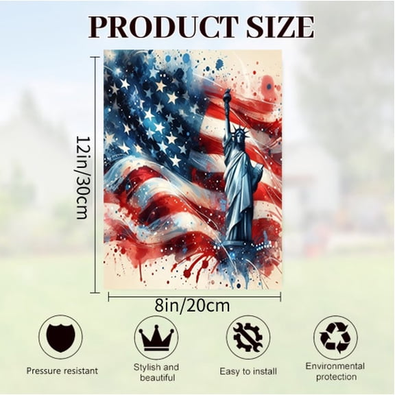 Verve & Co Shop Vintage Style Patriotic Tin Sign, Statue of Liberty with American Flag, Wall Decor for USA Enthusiasts, Metal Signage, 8x12 Inches