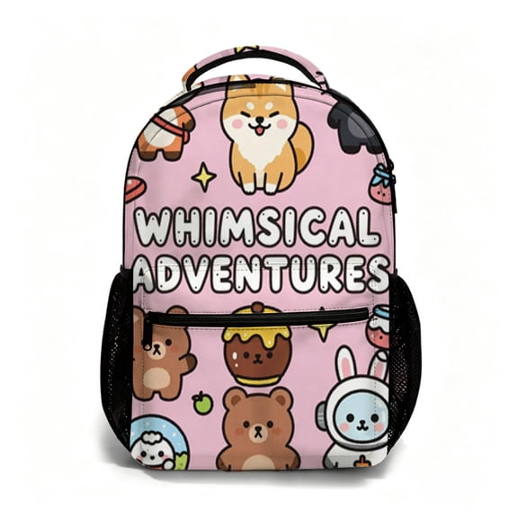 Verve & Co Shop Whimsical Adventure All Over Print 17 Inch Backpack, Cute Cartoon Animal Graphic Bookbag for School, Campus Commute, Travel and Daily Carry