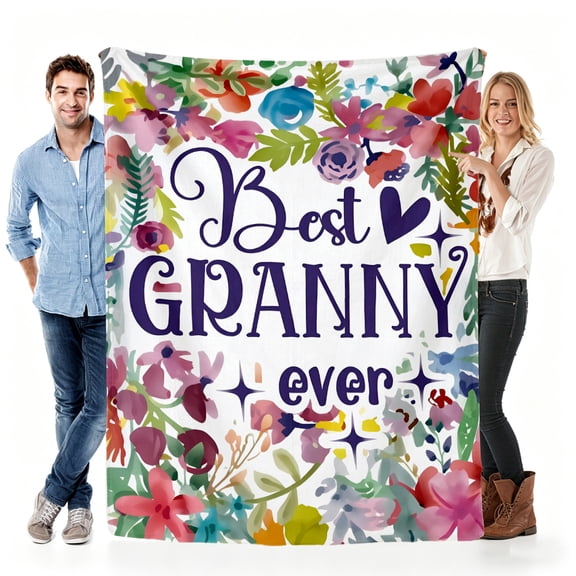 Verve & Co ShopBlanket Gift for Granny from Grandchild,Soft Throw Blanket Fleece for Granny's Birthday,Floral and Letter Design