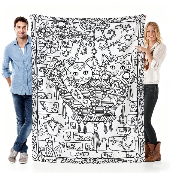 30x40in Verve & Co Shop Blanket Gift for Mom from Daughter Son,Coloring - Style Throw Blanket Fleece for Mother's Day,Mom Birthday,Cat Design